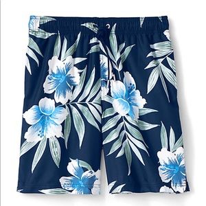 NWOT Lands End Men's 8" Navy Print Volley Swim Trunks XXL
